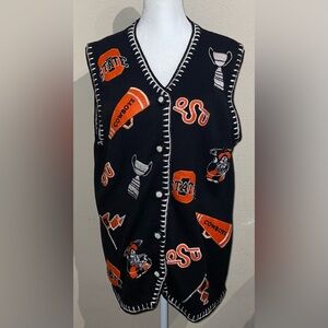 Castles Sport Women’s L Vintage Oklahoma State Cowboys OSU Black Sweater Vest